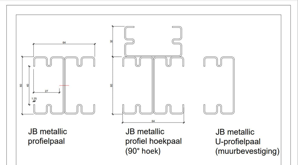Stalen Paal JB metallic U-profiel Muurpaal